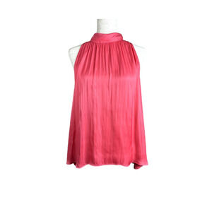 Ann Taylor Pink Satin Mock Neck Keyhole Sleeveless Blouse Tank Top Size Medium